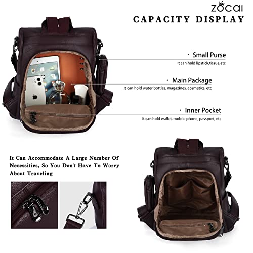 Image of ZOCAI Backpack Purse for Women Fashion Backpack Purses PU Leather Daypacks Anti-Theft Shoulder Bag Satchel Purse