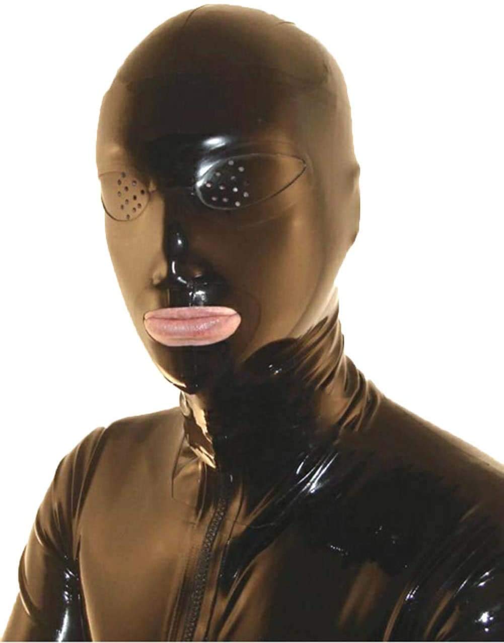 MFMYEE Masque en latex avec yeux micro-perforés, couvre-chef cosplay SM, masque d'Halloween. (M)