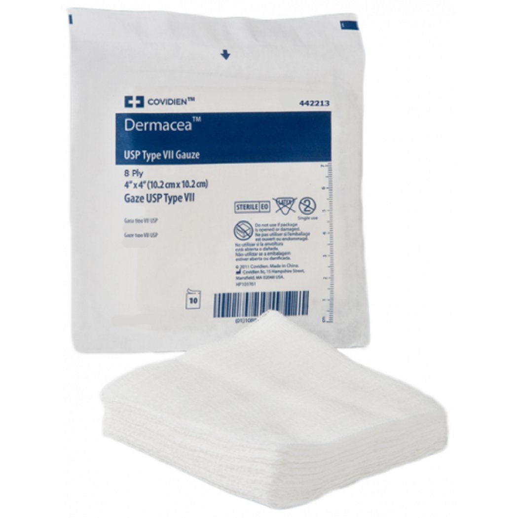 Covidien 54242020 Gauze Sponge Dermacea Cotton 12-ply 4 X 4 Inch 442212 Box of 1200