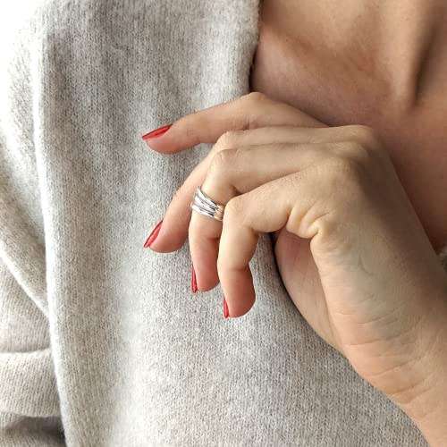 Anillo multibanda de plata de ley 925 ajustable para mujer 3