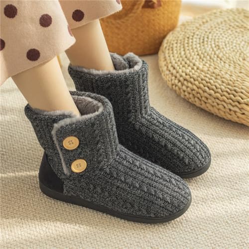 Rojeam Winter Boots Home Slippers Knitted Women Men Home Booties Plush House Shoes Indoor Outdoor3
