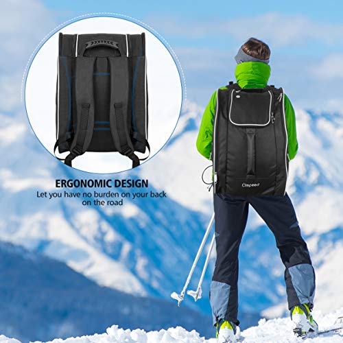 CLISPEED Skate Bag Ski Boot Bag Extra Large Skiing Gear Backpack for Snowboarding Travel Luggage Equipment (Black)