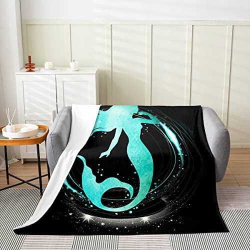 Mermaid Flannel Fleece Throw Blanket,Ocean Marine Theme All Season Bed Blanket Fuzzy Blanket For Bed Sofa Couch,Fish Scales Princess Blue Black Decor Bedroom Decor Plush Blanket Baby 30"X40" #TOP18
