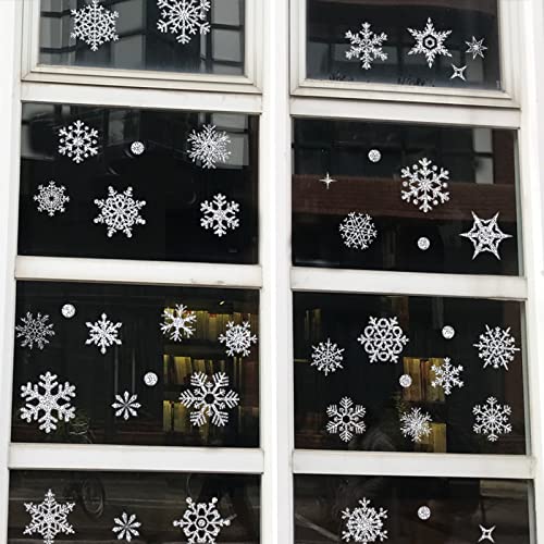 Shining Snowflakes Window Clings, 9 Sheets Glitter Snowflake Stickers DIY Removable New Year Decoration for Windows Glass Wall Door PVC Static Window Sticker for Valentine's Day Holiday Party(Silver)