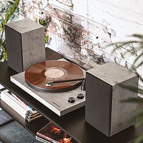 Image of Crosley C62C Turntable HiFi System Record Player with Speakers, Adjustable Tonearm, Moving Magnet Cartridge, Bluetooth Receiver, 40W Per Channel, and Anti-Skate, Gray