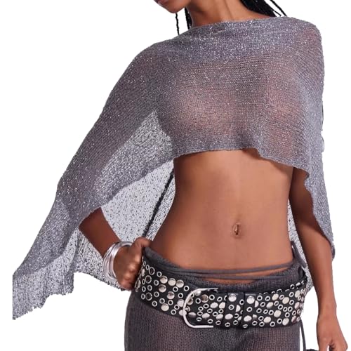 One-Piece Hot Girl Knitted Shawl UV Protection Summer Sheer Poncho Lace Shawls Top for Women(Style 1-B)