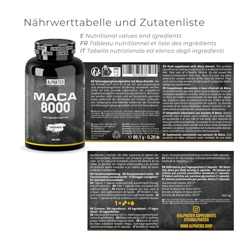 Maca Kapseln von Alphatier Supplements – Maca Gold 8000