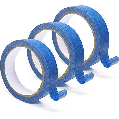 Pyanegn 3 Rollos de Cinta Azul para Pintores, Cinta de Pintura Adhesiva Mediana Multisuperficie, Pintura de Pared Segura, Acabado de Bordes, 1 Pulgada X 22 Yardas