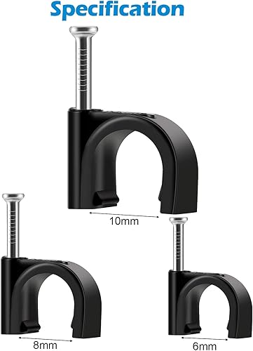 Miniatura 2 de Clips de cable negros con clavos de acero, clips de alambre de 0.394 in a la pared, clips de cable redondos negros (0.39 pulgadas0.394 in)