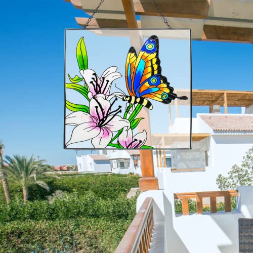 Vewogarden Butterfly Stain Glass Window Hanging, Suncatcher Panel With Metal Chain + Metal Sun Wall Art, 12.7 Inches Metal Wall Decor #TOP3