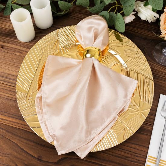 Tableclothsfactory 6 Pack Metallic Gold Acrylic Plastic Serving Plates with Embossed Tropical Leaves, 13