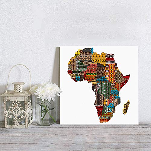 Ethnic Textured Africa Map Giclee Canvas Prints Wall Art For Home Decor, Dining Room Kitchen Oil Paintings Easy To Hang, Gallery Wrap Wall Picture With Wooden Frame, 12X12 Inch #TOP3