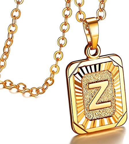 FOCALOOK Letter Pendant Necklace for Women Men Stainless Steel/Gold Plated Initials Jewellery Captial A-Z Alphabet Charm Adjustable Chain 20"+2"inches