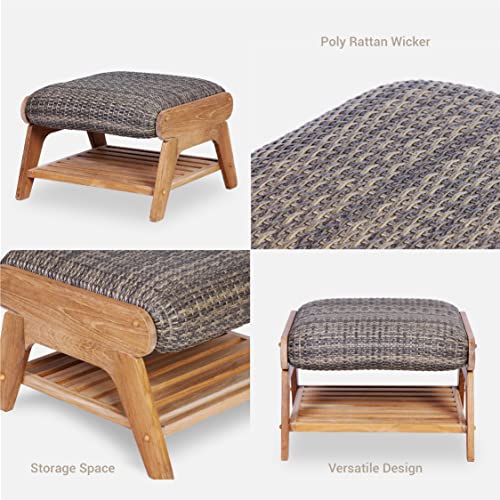 Cambridge Casual Auburn Upholstered Plantation Teak Wood Outdoor Ottoman #TOP4