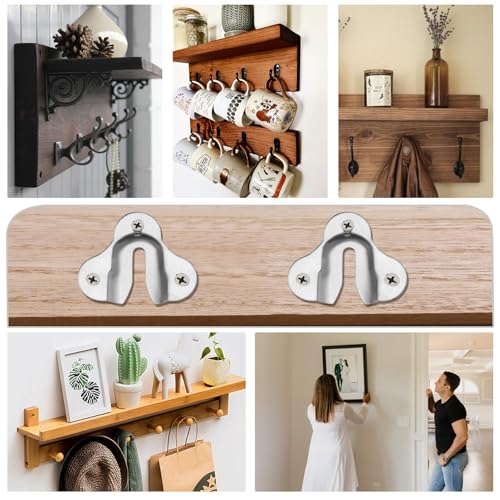 Image of Murtenze 20PCS Brushed Silver Keyhole Hangers Buckle Type Picture Hanger, Single Keyhole Hanging Plate Mirror Picture Frame Hangers Kit for Wall Mounting Coat Rack, Mug, Wooden Board
