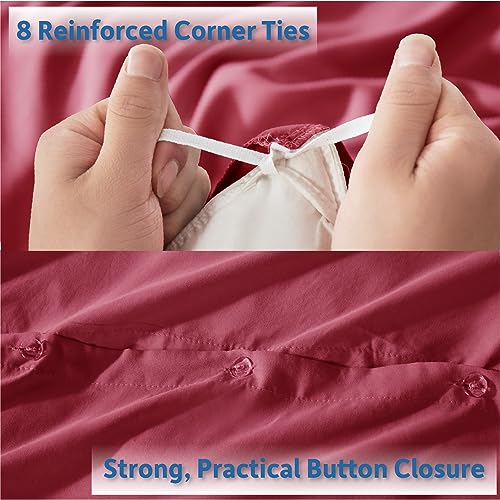 Nestl Queen Duvet Cover Set with Comforter Insert - Burgundy Red 4 Piece 90x90 Duvet Cover & 2 Pillow Shams with White Quilted Down Alternative Comforter, Ultra Soft, All Season