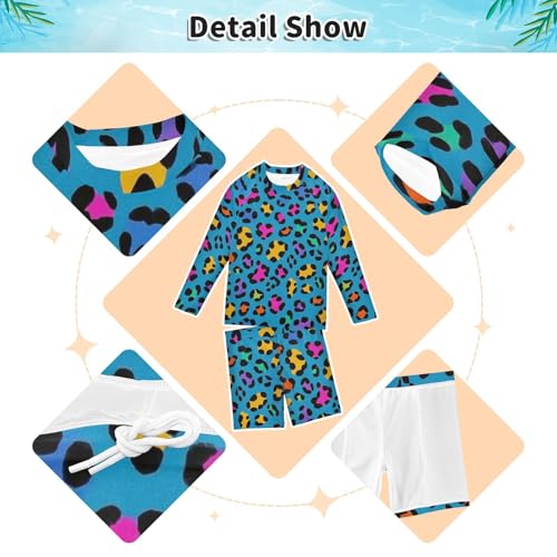 Bikini manga larga azul leopardo con protección UV y diseño de dos piezas 4