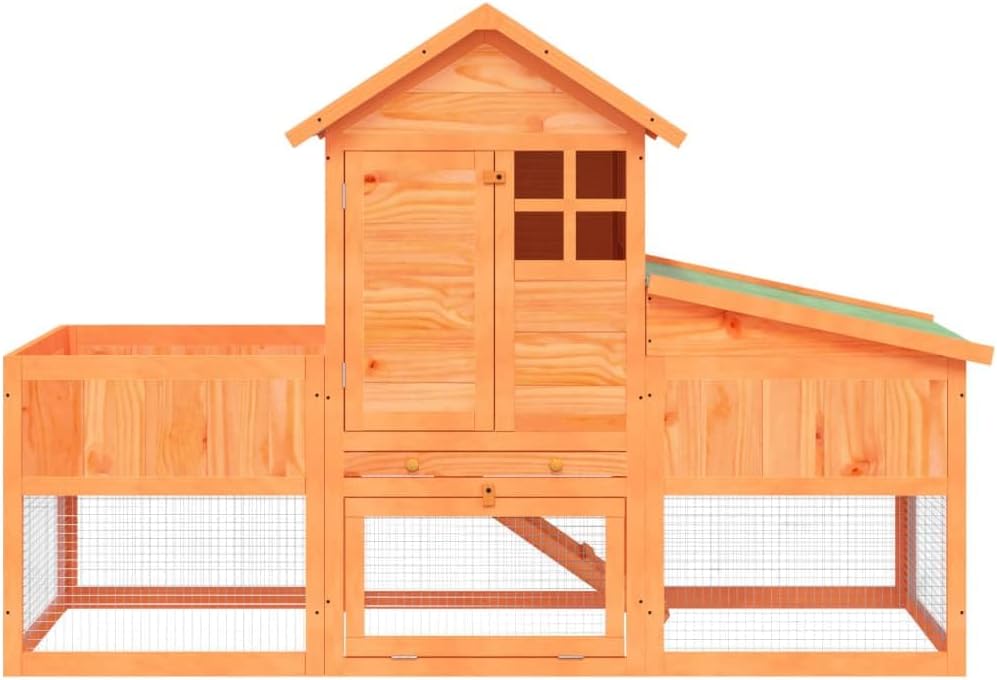 Large Outdoor Solid Pine Wood Rabbit Hutch with Run - Rustic Brown Animal Enclosure for Rabbits, Guinea Pigs, Ducks, and Cats - Durable, Spacious, Weather-Resistant Design