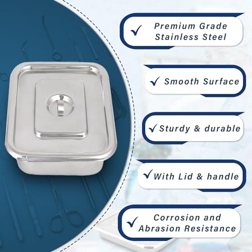 Image of OTICA Instrument Tray With Lid 12 x 8 x 1.5 inch - Stainless Steel Medical Tray With Cover | Corrosion-Resistant Tray for Hospital, Clinic & Surgery Use