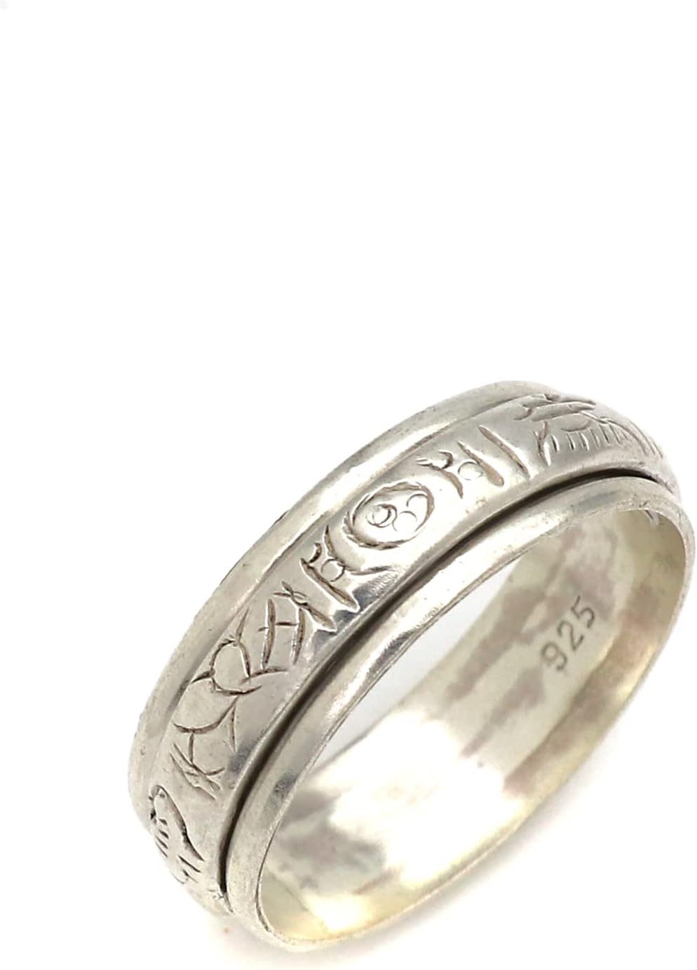 925 Sterling Silver Buddhist Symbol Engraving Spinner Ring