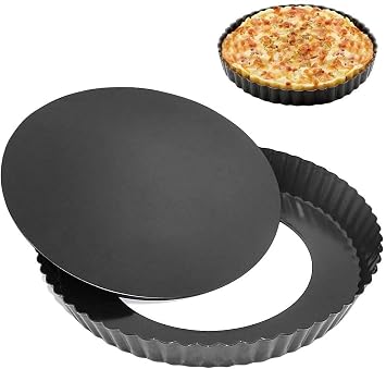 Round Tart Pan with Removable Loose Bottom, Non-Stick Carbon Steel Quiche Pan for Oven Baking, Pizza Pan - 9 Inch