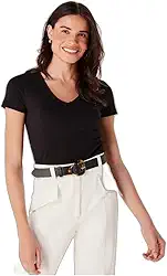 Blusa Básica Feminina Decote V Com Elastano