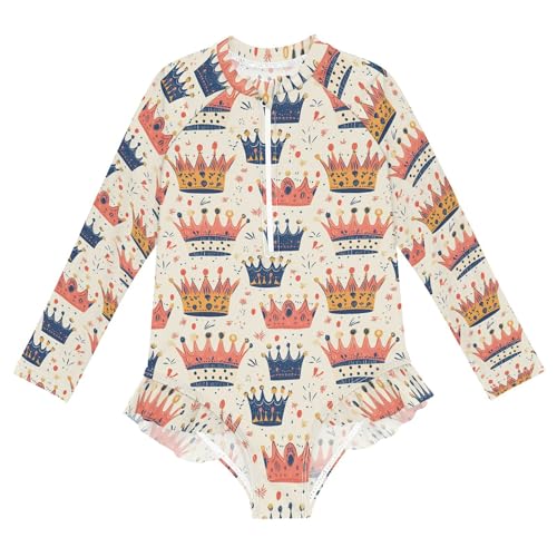 Crown Girls Long Sleeve Rashguard Swimsuit UV Protection One-Piece Swimwear Bathing Suit B0404738