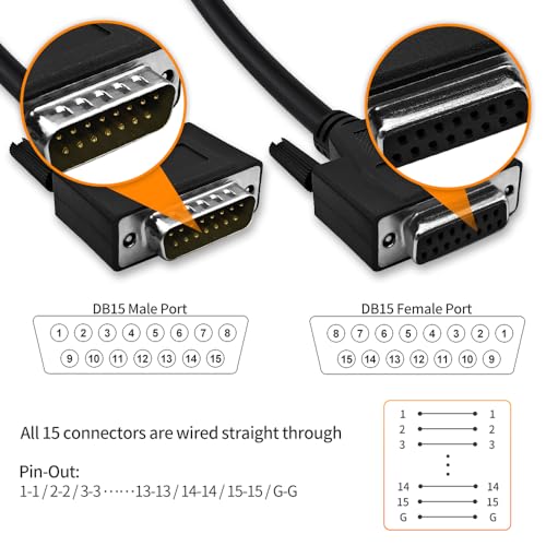 XANHAM 5 Feet(1.5 Meter) DB15 15 Pin Two Row Straight Through Serial Extension Cable, Double Shielded(Metal Braiding&AL-foil), Female to Male, Black, SC910S07FM by XANHAM - Image 3