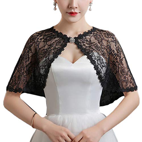 Wedding Shawl Wedding Bridal Floral Lace Wrap Shawl Prom Party for Rhinestone Buckle Sh, Black