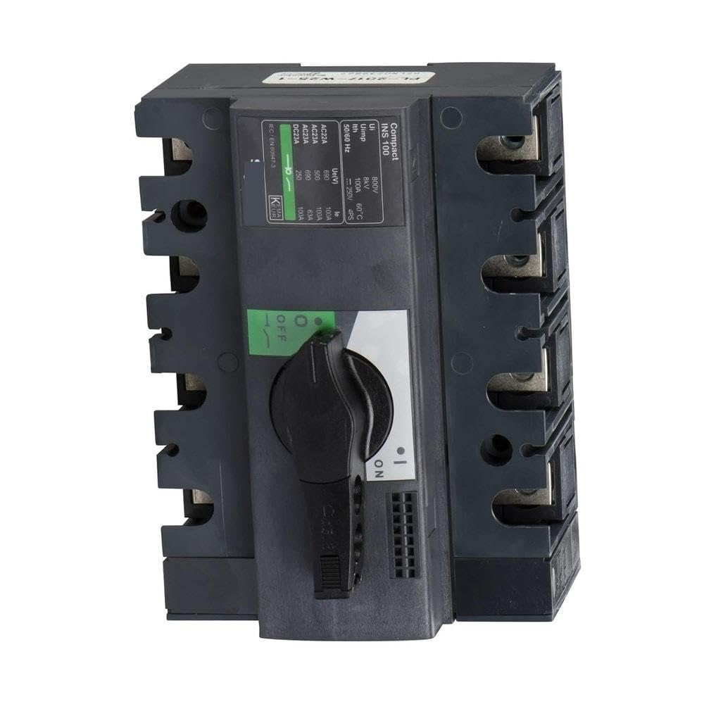Accessori elettrici 28909 INS100 Sezionatore 4P, Compatto INS100, 100A, Versione Standard Con Manovra Rotativa Nera, 4 Poli
