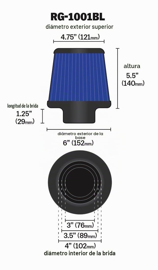 K&N RG-1001BL Filtro Universal, Cromado Coche y Moto