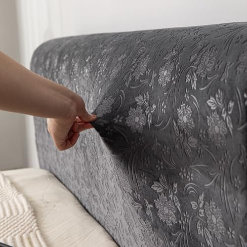 Image of HOMETHREADS Stretchable Velvet Headboard Cover | Soft, Dust-Proof & Wrinkle-Resistant Bed Back Protector | Fits Leather, Wooden & Fabric Bedsides | for 3ft to 3.5ft Beds (Black, 90x65Cm)