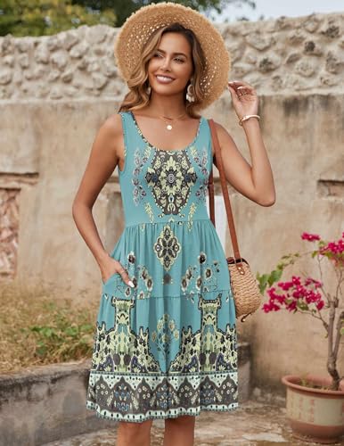 Image of Zeagoo Womens Summer Sundress Boho Floral Casual Tank Dresses with Pockets Sleeveless Tiered Swing A Line Beach Dress