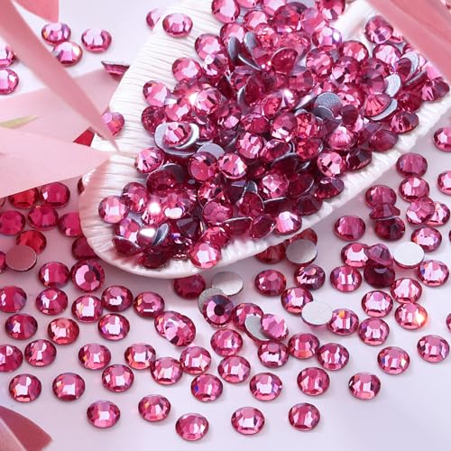 Image of Rose Flatback Rhinestones, Glass Rhinestones for Nail Art and Craft, Glue Fix, Loose Crystal Gemstones(Rose, SS12, 1440pcs, 2.9-3.0mm)