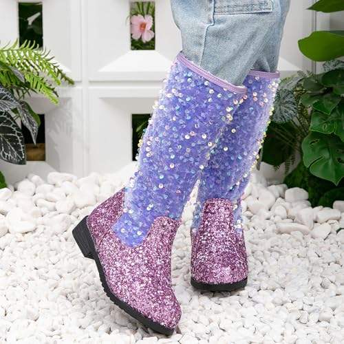 Cowgirl Boots for Girls Mid Calf Round Toe Kids Cowboy Boots Side Zipper Western Boot Horse Riding Shoes Waterproof Non Slip Sole for Outdoor Activities3