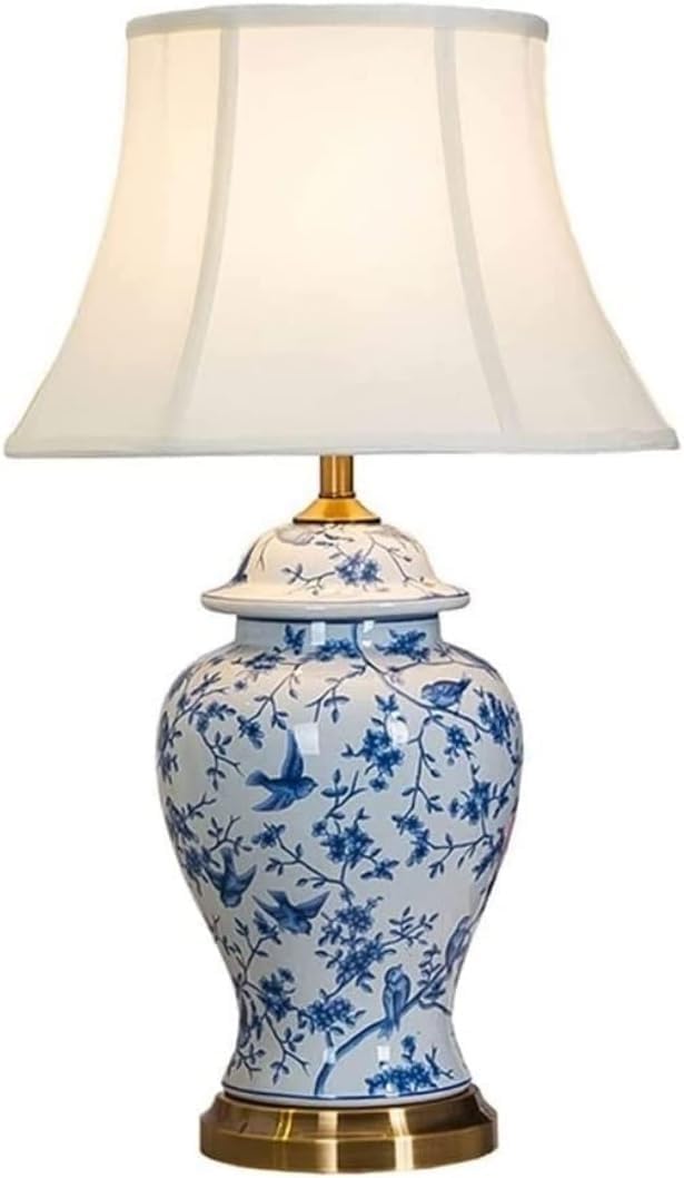 DFAEEKIYO Bedside Table Lamp Ceramic Lamps Chinese Bedroom Desk Nightstand Vintage(Dimmer Switch)