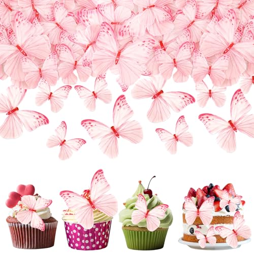 SGQTGIMU 60 Piezas Tapas Comestibles Para Tartas De Mariposas, Rosa Mariposas Comestibles Para Tartas, Mariposa Comestible para Tarta Flores Comestibles Para Tarta para Fiestas de Cumpleaños Bodas