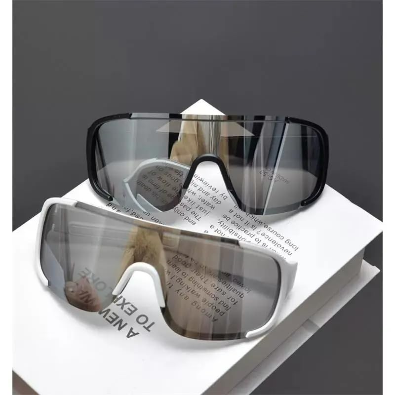 Image of Windproof Wraparound Shield Sports Sunglasses for Men Women Stylish | UV Protected Durable Mirrored Cricket Driving Cycling Riding Goggles | Anti Glare Cooling Shades