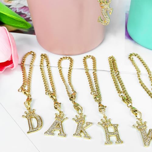 Letter Charm for Stanley Cup- Crown Letter Accessories for Stanley Handle 40 Oz Tumblers Gold Initial Keychain Water Bottle Cup with Diamond Glitter Jewelry Personalized Decorations A4