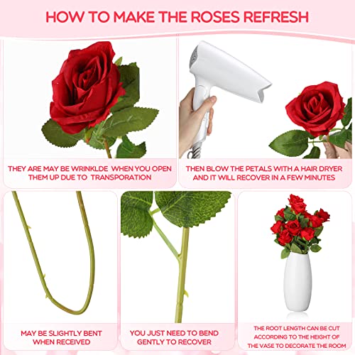 image for Jexine 50 Pcs Artificial Rose Flower Realistic Silk Roses with Stem Bo