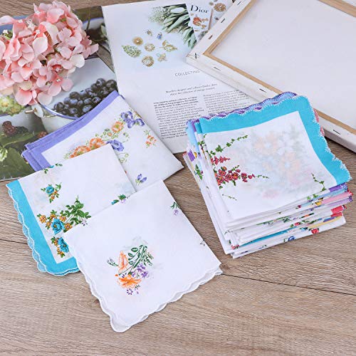 40Pcs Women Floral Handkerchiefs Vintage Floral Print Cotton Ladies Handkerchiefs #TOP6