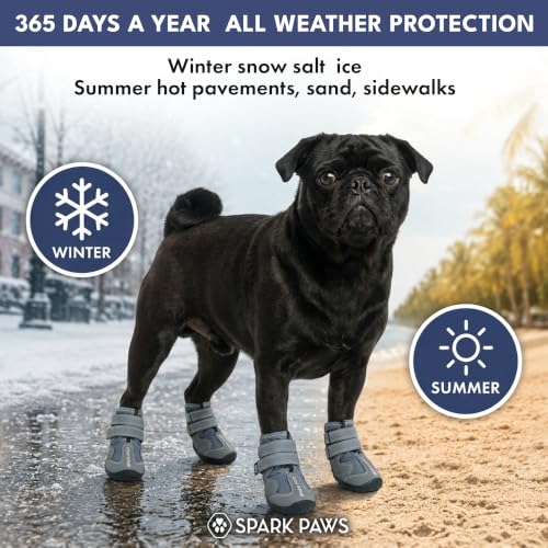 Image of Spark Paws 365 Dog Shoes - All-Weather Paw Protection | Winter Snow Boots & Summer Hot Pavement Booties for Dogs | All-Terrain, Water-Resistant, Grey - Size 1