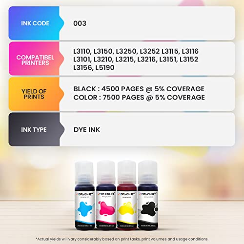 Splashjet 003 Compatible Refill Ink for Epson L3110, L3115, L3116