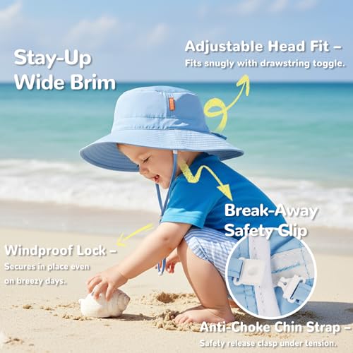 Image of HECCEI Toddler Baby Sun Hat, UPF 50+ Wide Brim Infant Bucket Hats for 0-6Y