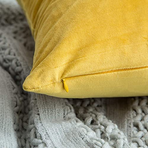 Image of Decorative Holland Velvet Cushion Square Pillow Covers Pillowcases for Sofa Bedroom with Invisible Zipper || (Yellow, Set of 5 Piece (16X16 Inches)