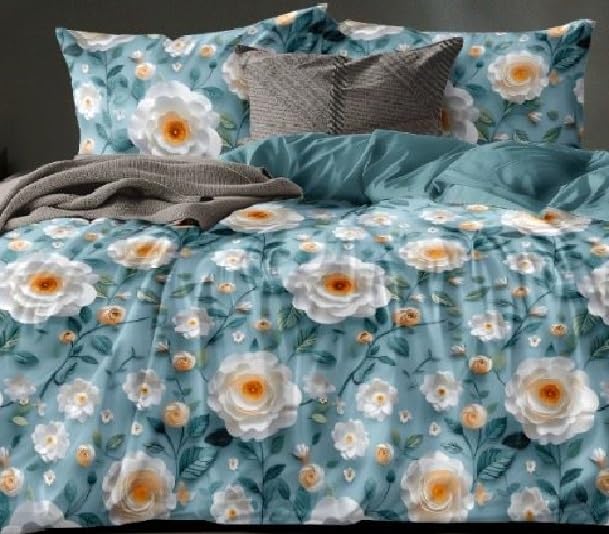 Image of 1 Reversible Comforter Super King Size 108 x 108 Both Side Same Print 1 Bedsheet King Size 108 * 108 inches and 2 Pillow Cover 4 Pieces Bedding Set | AC Quilt | AC Dohar-Multicolor