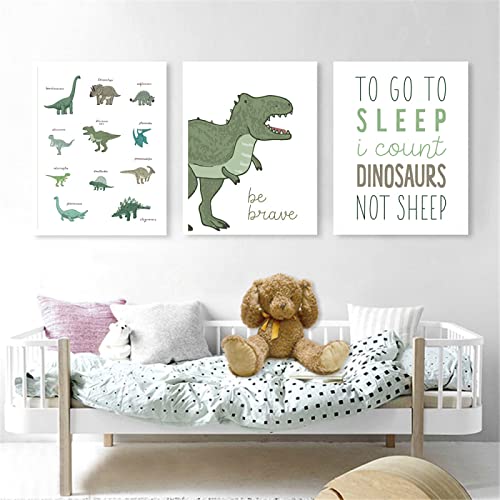 Dessin Animé Dinosaure Murale Art Toile tableau Peinture Triceratops Tyrannosaurus Affiche Imprimer Citations Pépinière Nordique Tableaux Garçon Chambre Decoration 30x50cmx3 Sans Cadre Cover