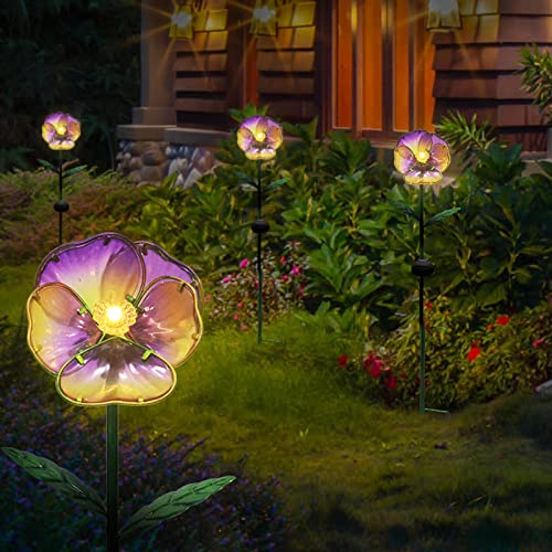 Afirst Solar Lights Outdoor Decorative - Solar Garden Stakes Pansy Flower Waterproof Led Solar Powered Light For Patio Pathway Courtyard Garden Lawn 2 Packs #TOP1