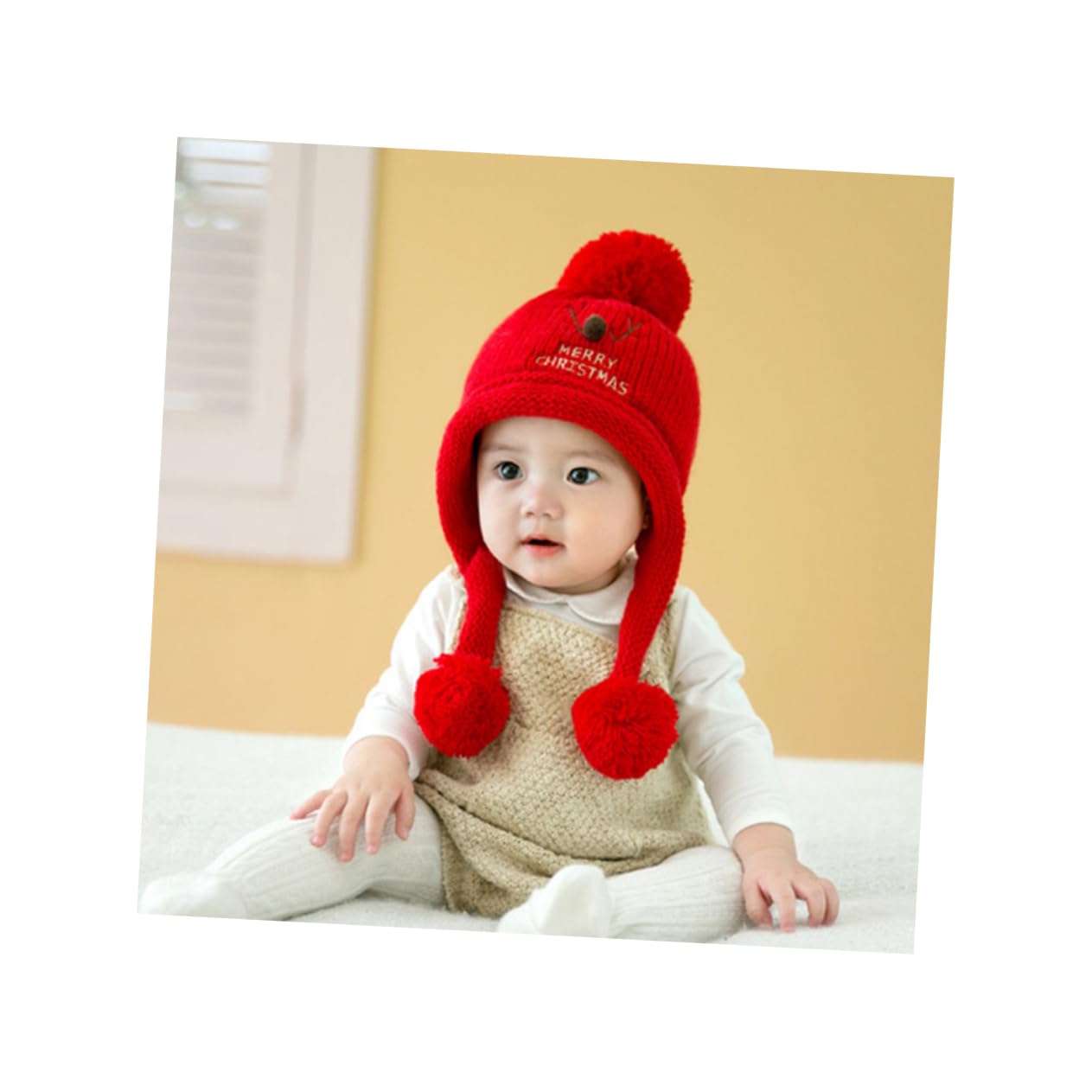 SHERCHPRY Unisex Toddler Christmas Hat Knit Hat with Ear Flaps Plush Deer Pattern for Boys Girls (Size M)