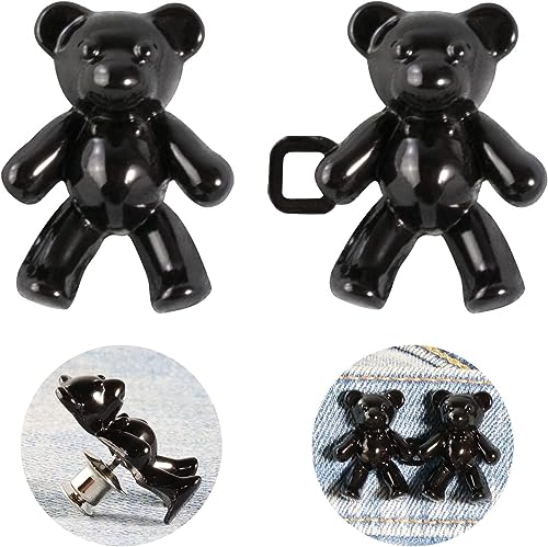 Image of 2pcs Cute Bear Button Pins For Jeans Adjustable Teddy Bear Button Pins Waist Buckle For Loose Jeans Pants, Detachable Buttons For Jeans Waist Buckle No Need Sewing Waist Tightener Clip (Bear Pink)